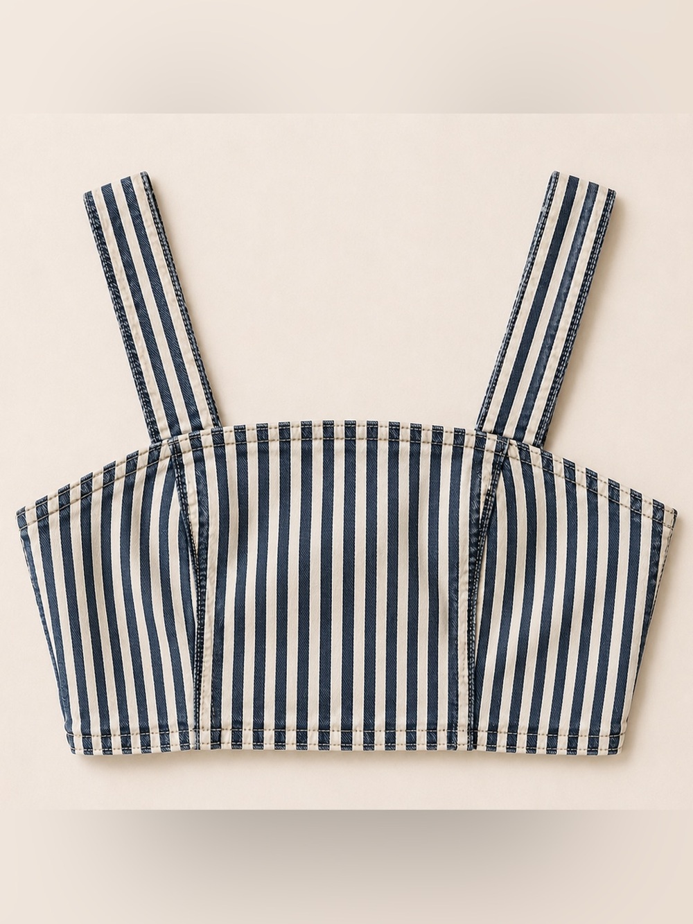 Zara Blue & White Denim Striped Bustier Crop Top / European Summer / Coastal - Picture 3 of 10
